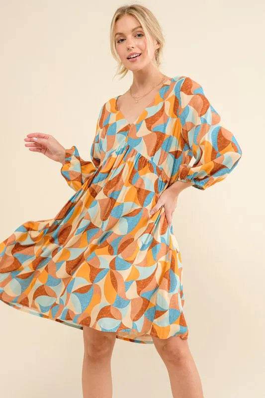And The Why Printed Open Back Puff Sleeve Casual Dress - Shop Style & More | Fresh Looks, Everyday Deals & Free Shipping