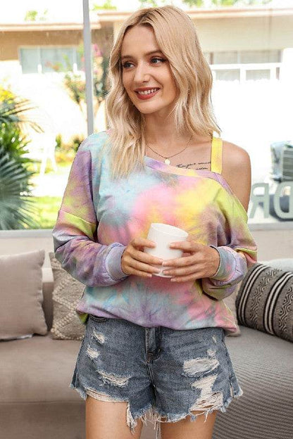 Tie Dye Off Shoulder Loose Long Sleeves Sweatshirt - Shop Style & More | Fresh Looks, Everyday Deals & Free Shipping