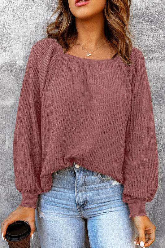 Hallie Square Neck Puff Sleeve Waffle Knit Top - Shop Style & More | Fresh Looks, Everyday Deals & Free Shipping