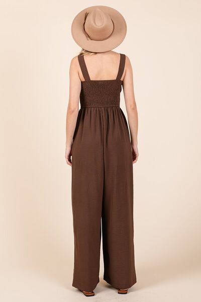 Mittoshop Smocked Wide Leg Overalls with Wide Straps Jumpsuits