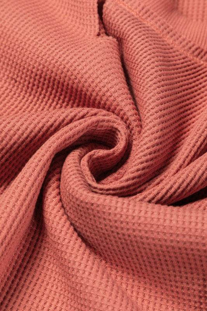 Giselle Exposed Seam Slit Neck Waffle Knit Patchwo - Shop Style & More | Fresh Looks, Everyday Deals & Free Shipping