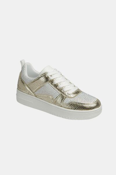 Forever Link Rhinestone Platform Flat Sneakers Gold White Sneakers