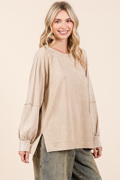 Mittoshop Mineral Wash Raglan Long Sleeve Oversized Top Hoodies & Sweaters