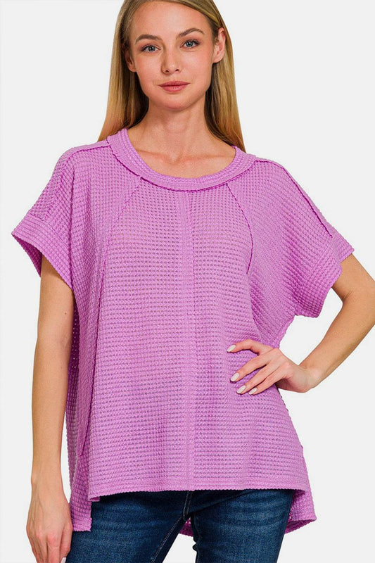 Zenana Waffle Exposed-Seam Short Sleeve T-Shirt - Shop Style & More | Fresh Looks, Everyday Deals & Free Shipping