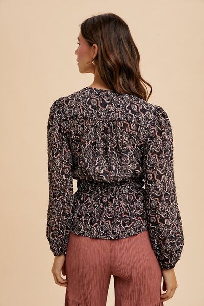 Annie Wear Abstract Print Balloon Sleeve Peplum Blouse Blouses