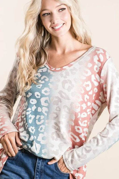 BiBi Gradation Leopard Print Textured Knit Top - Shop Style & More | Fresh Looks, Everyday Deals & Free Shipping