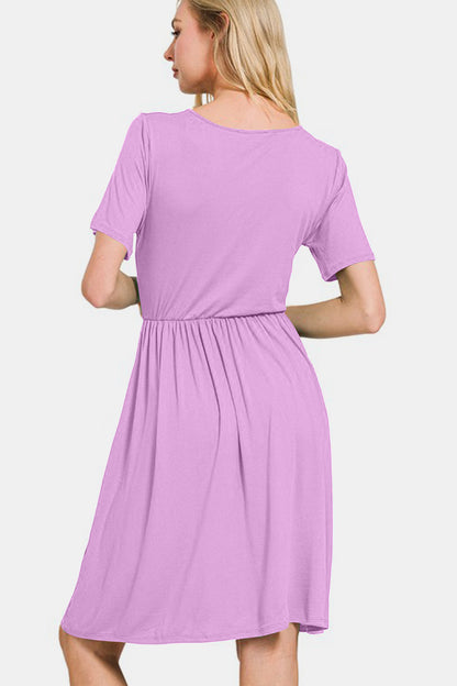 Zenana Surplice Short Sleeve Brushed DTY Dress Casual Dresses