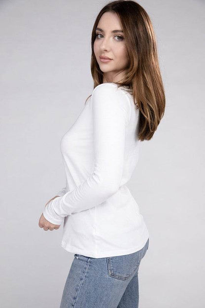 Cotton V-Neck Long Sleeve T-Shirt - Shop Style & More | Fresh Looks, Everyday Deals & Free Shipping