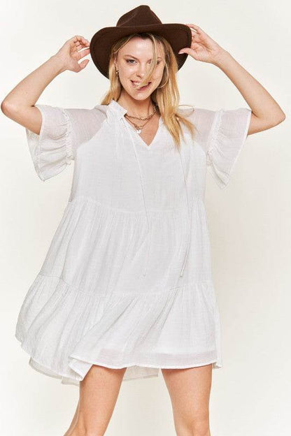 Ruffled neck tiered mini dress PLUS - Shop Style & More | Fresh Looks, Everyday Deals & Free Shipping