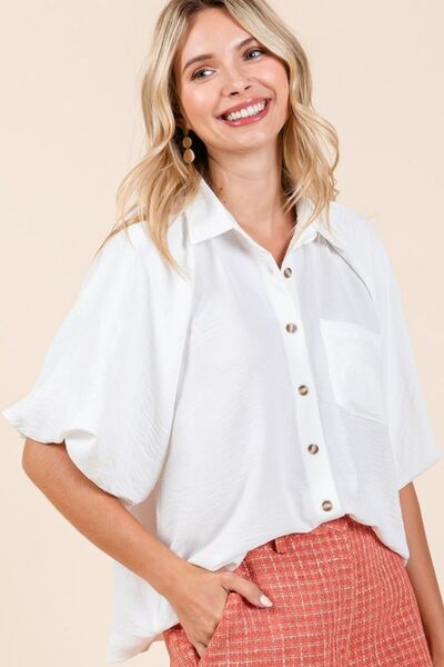 Mittoshop Airflow Short Bubble Sleeve Button Down Shirt Blouses