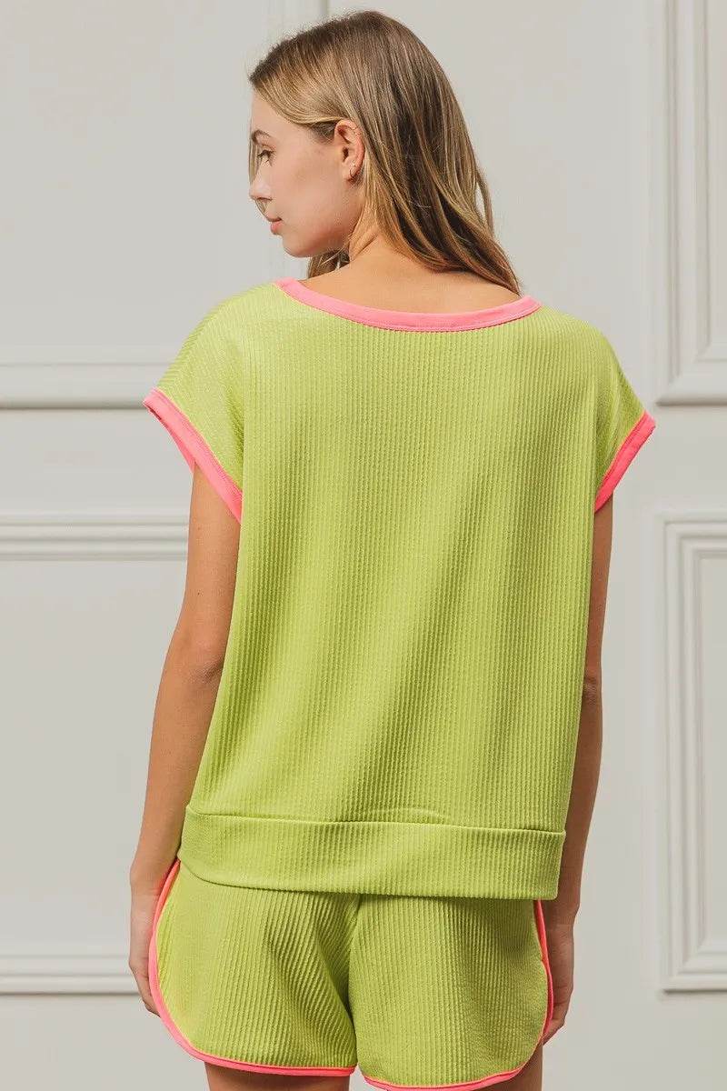 BiBi Cord Rib Knit Contrast Banded Top - Shop Style & More | Fresh Looks, Everyday Deals & Free Shipping
