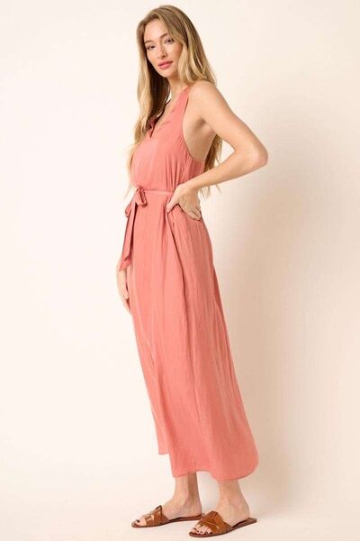 Mittoshop Cross Back Belted V Neck Tank Maxi Dress Casual Dresses