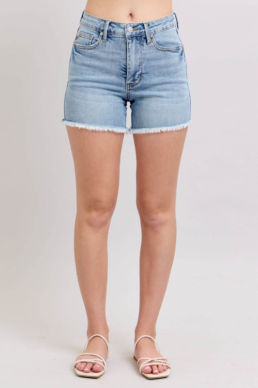 Judy Blue Full Size Tummy Control Raw Hem Denim Shorts Plus Size - Shop Style & More | Fresh Looks, Everyday Deals & Free Shipping