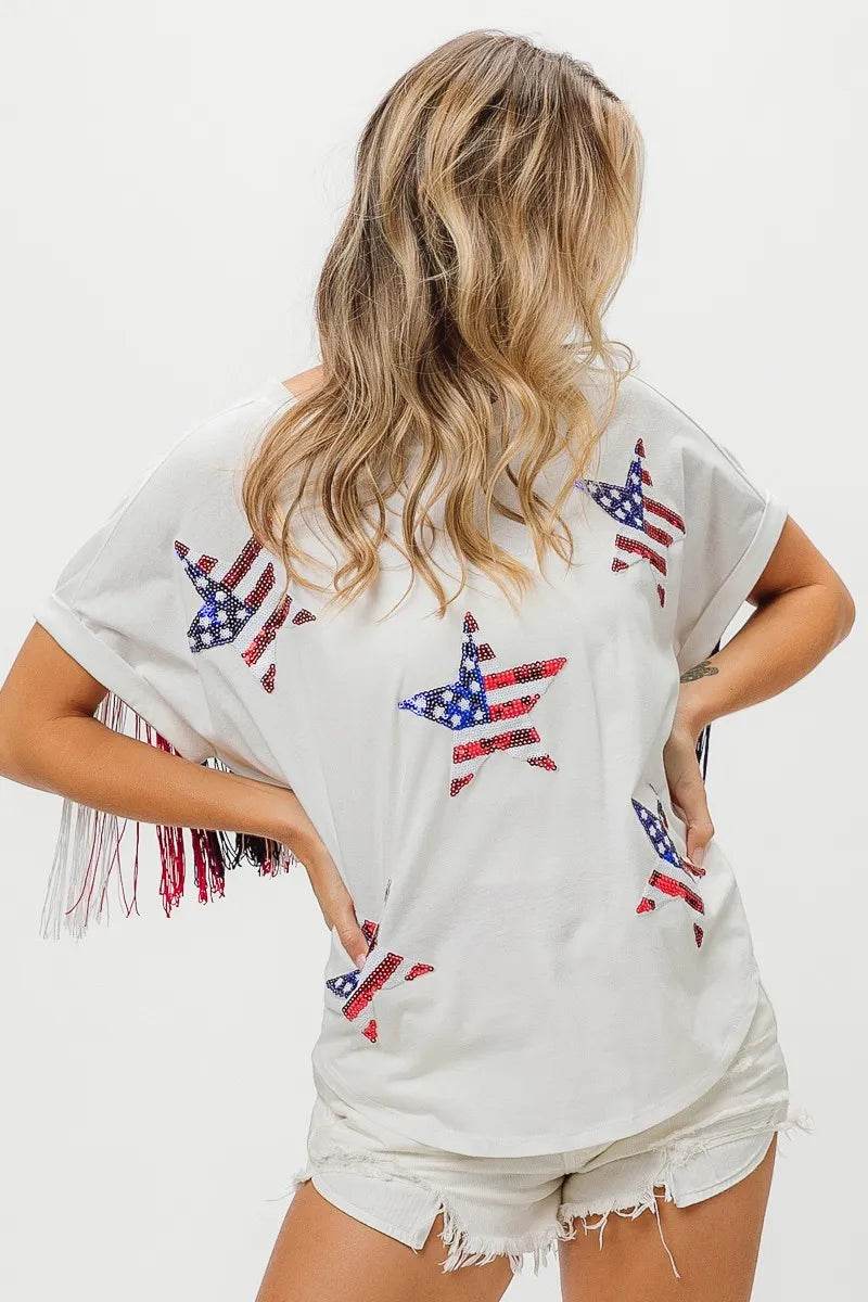 BiBi American Flag Sequin Star Fringe Top - Shop Style & More | Fresh Looks, Everyday Deals & Free Shipping