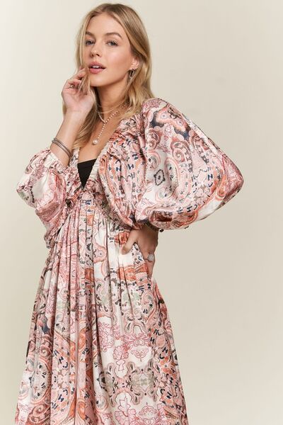 ADORA Printed V-Neck Batwing Sleeve Dress Casual Dresses