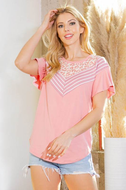 Multi Fabric Contrast Ruffle Sleeve Knit Top - Shop Style & More | Fresh Looks, Everyday Deals & Free Shipping