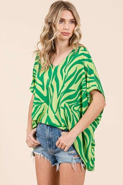 Mittoshop Zebra Print V-Neck Short Sleeve Oversized Top Blouses