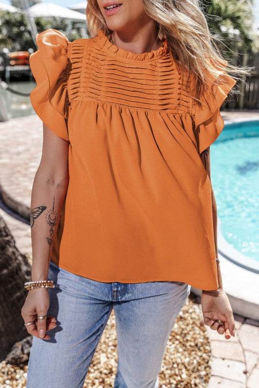 Dayana Ruffled Flutter Sleeve Pleated Blouse - Shop Style & More | Fresh Looks, Everyday Deals & Free Shipping