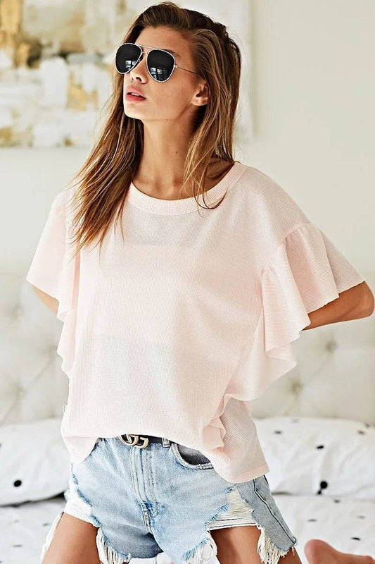 BiBi Thermal Knit with Ruffled Sleeve Top - Shop Style & More | Fresh Looks, Everyday Deals & Free Shipping