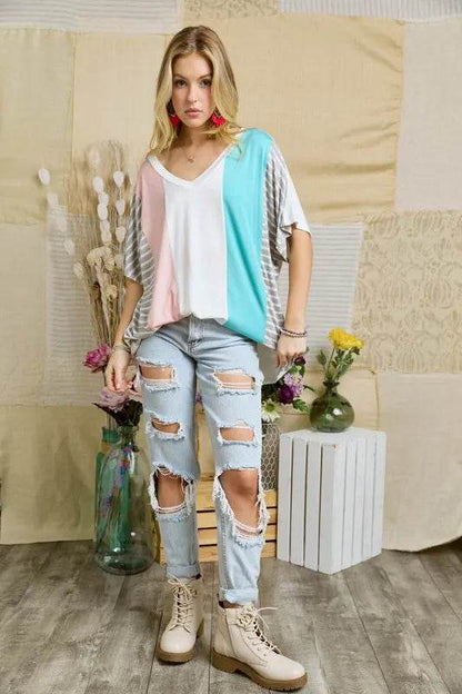 ADORA Colorblock Casual Knit Tunic Top - Shop Style & More | Fresh Looks, Everyday Deals & Free Shipping