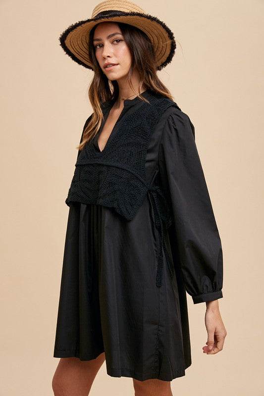 Annie Wear Crochet Vest Notched Long Sleeve Shirt Dress - Shop Style & More | Fresh Looks, Everyday Deals & Free Shipping