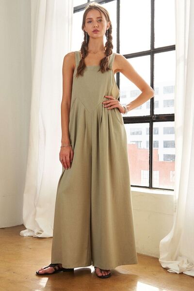 ADORA Square Neck Wide Leg Overalls with Pockets SAGE Jumpsuits