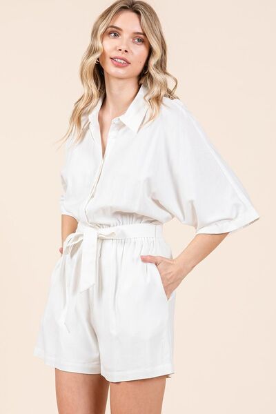 Mittoshop Tie Waist Half Sleeve Romper Jumpsuits