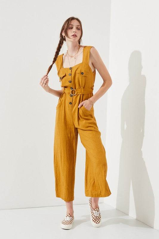 SLEEVELESS SQUARE NECK BUTTON DOWN ANKLE JUMPSUIT - Shop Style & More | Fresh Looks, Everyday Deals & Free Shipping