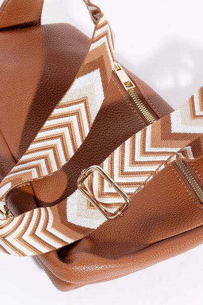 Fame PU Leather Chevron Strap Crossbody Bag Bags