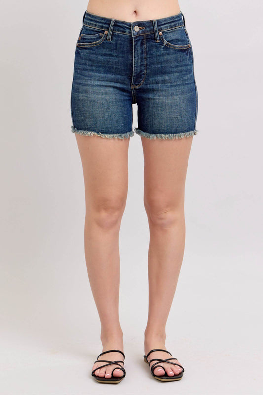 Judy Blue Tummy Control Fray Hem & Shield Back Pockets Denim Shorts - Shop Style & More | Fresh Looks, Everyday Deals & Free Shipping
