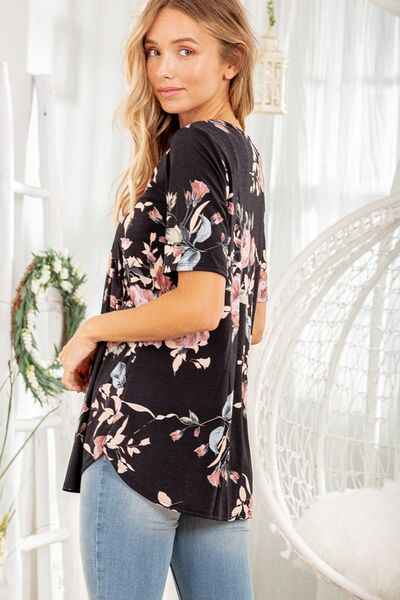 Heimish Full Size Crisscross Neck Floral Babydoll Top Plus Size Blouses