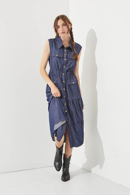 PLUS SLEEVELESS BUTTON DOWN COLLARED DENIM DRESS - Shop Style & More | Fresh Looks, Everyday Deals & Free Shipping