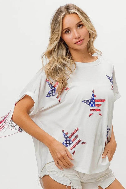 BiBi American Flag Sequin Star Fringe Top - Shop Style & More | Fresh Looks, Everyday Deals & Free Shipping