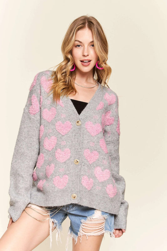 ADORA Button Down Heart Sweater Cardigan Women's Outerwear
