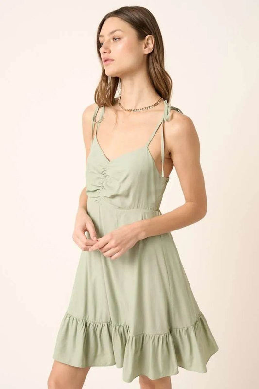 Mittoshop Ruched Detail Spaghetti Tie Mini Dress - Shop Style & More | Fresh Looks, Everyday Deals & Free Shipping