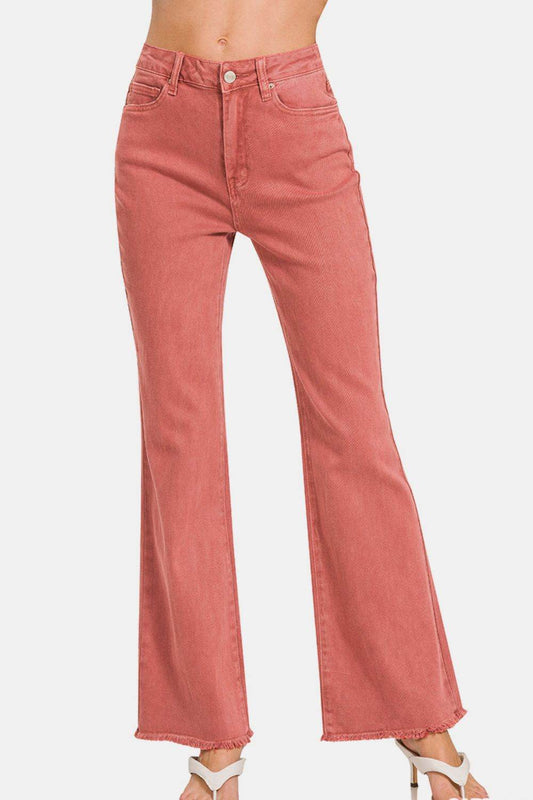 Zenana Acid Washed Frayed Hem Bootcut Jeans - Shop Style & More | Fresh Looks, Everyday Deals & Free Shipping