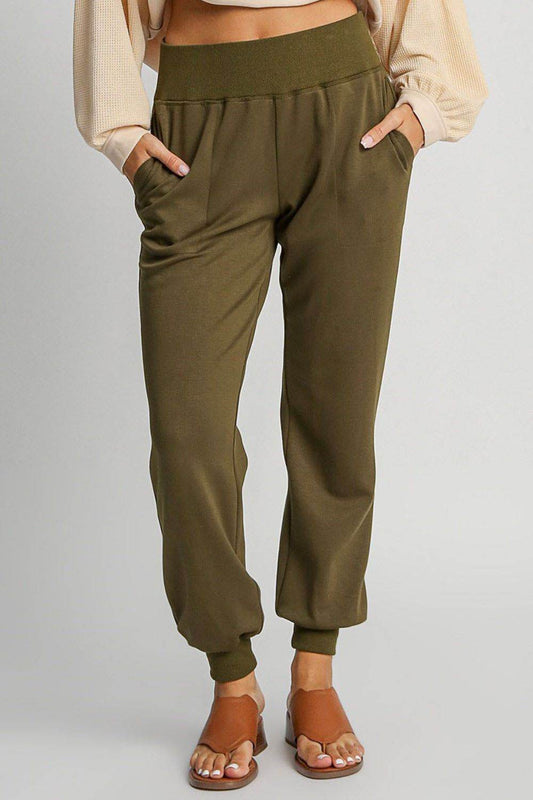 Umgee Full Size High Rise Elastic Waist Knit Joggers with Pockets Plus Size - Shop Style & More | Fresh Looks, Everyday Deals & Free Shipping