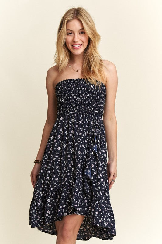 ADORA Smocked Floral Tube Dress with Pockets Casual Dresses