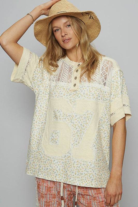 POL Number Floral Crochet Button Detail Half Sleeve Top - Shop Style & More | Fresh Looks, Everyday Deals & Free Shipping