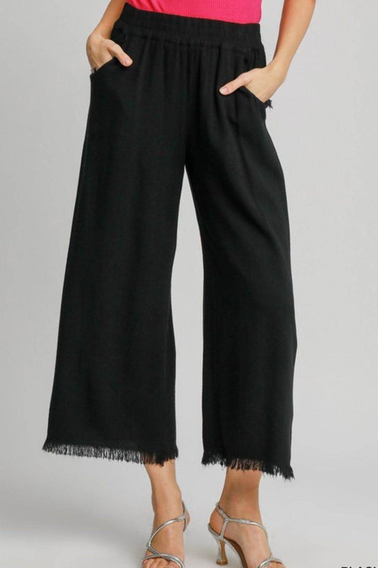 Umgee Full Size Linen Blend Elastic Waistband Wide Leg Pants Plus Size - Shop Style & More | Fresh Looks, Everyday Deals & Free Shipping