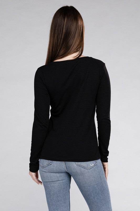 Cotton V-Neck Long Sleeve T-Shirt - Shop Style & More | Fresh Looks, Everyday Deals & Free Shipping