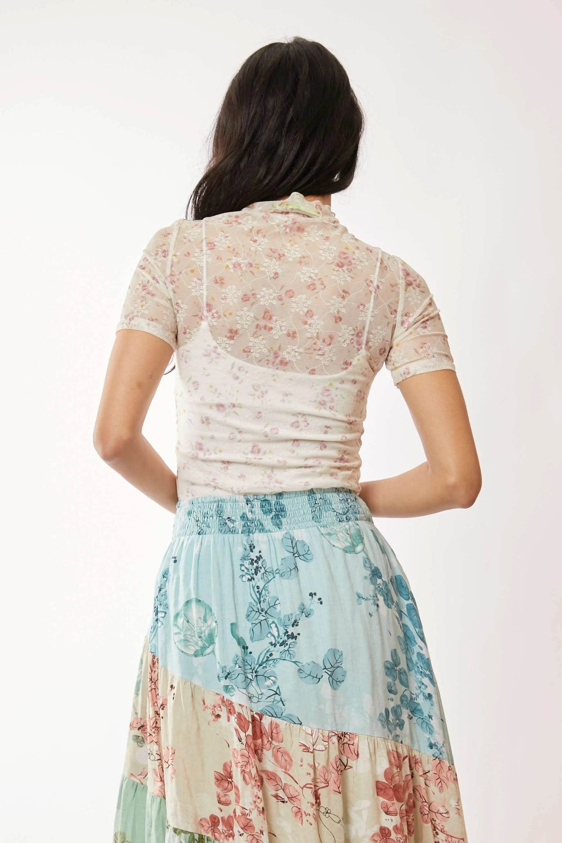 Davi & Dani Floral Mesh Mock Neck Short Sleeve Top - Shop Style & More | Fresh Looks, Everyday Deals & Free Shipping