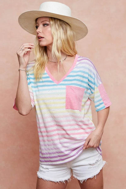 BiBi Rainbow Stripe Printed Triblend Knit Top - Shop Style & More | Fresh Looks, Everyday Deals & Free Shipping