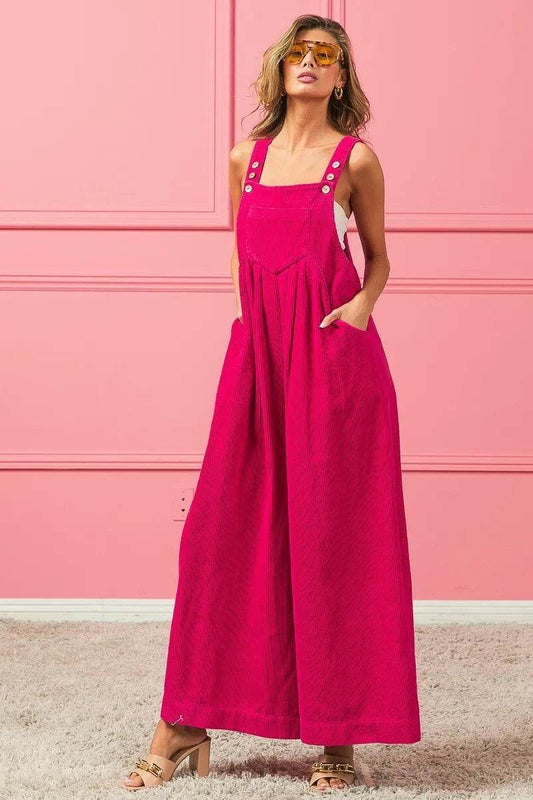 BiBi Vintage Washed Corduroy Wide Leg Overalls - Shop Style & More | Fresh Looks, Everyday Deals & Free Shipping