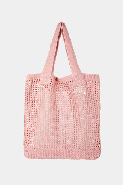 Fame Pointelle Knit Crochet Tote Bag PK One Size Bags