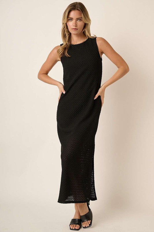 Mittoshop Side Slit Round Neck Sleeveless Dress Black Casual Dresses