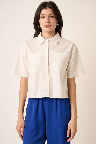 Mittoshop Button Down Short Sleeve Shirt Ivory Blouses