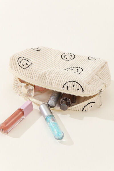 Zenana Smiley Face Corduroy Cosmetic Pouch Bags