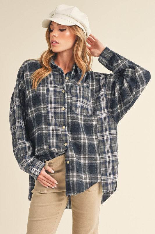 Aemi + Co Frayed Hem Plaid Button Up Flannel Shirt - Shop Style & More | Fresh Looks, Everyday Deals & Free Shipping