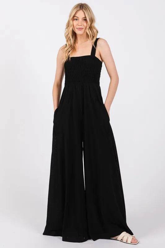 SAGE+FIG Smocked Flowy Wide Leg Jumpsuit - Shop Style & More | Fresh Looks, Everyday Deals & Free Shipping
